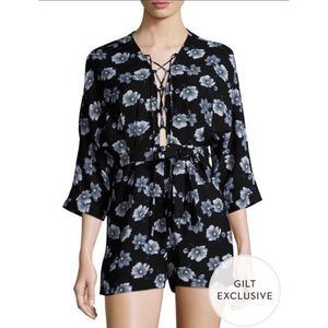 LUCCA Black Floral Lace Up Romper